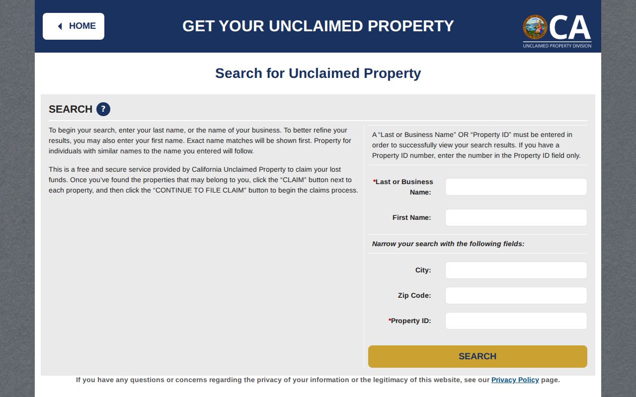 Oxnard people search California unclaimed property records