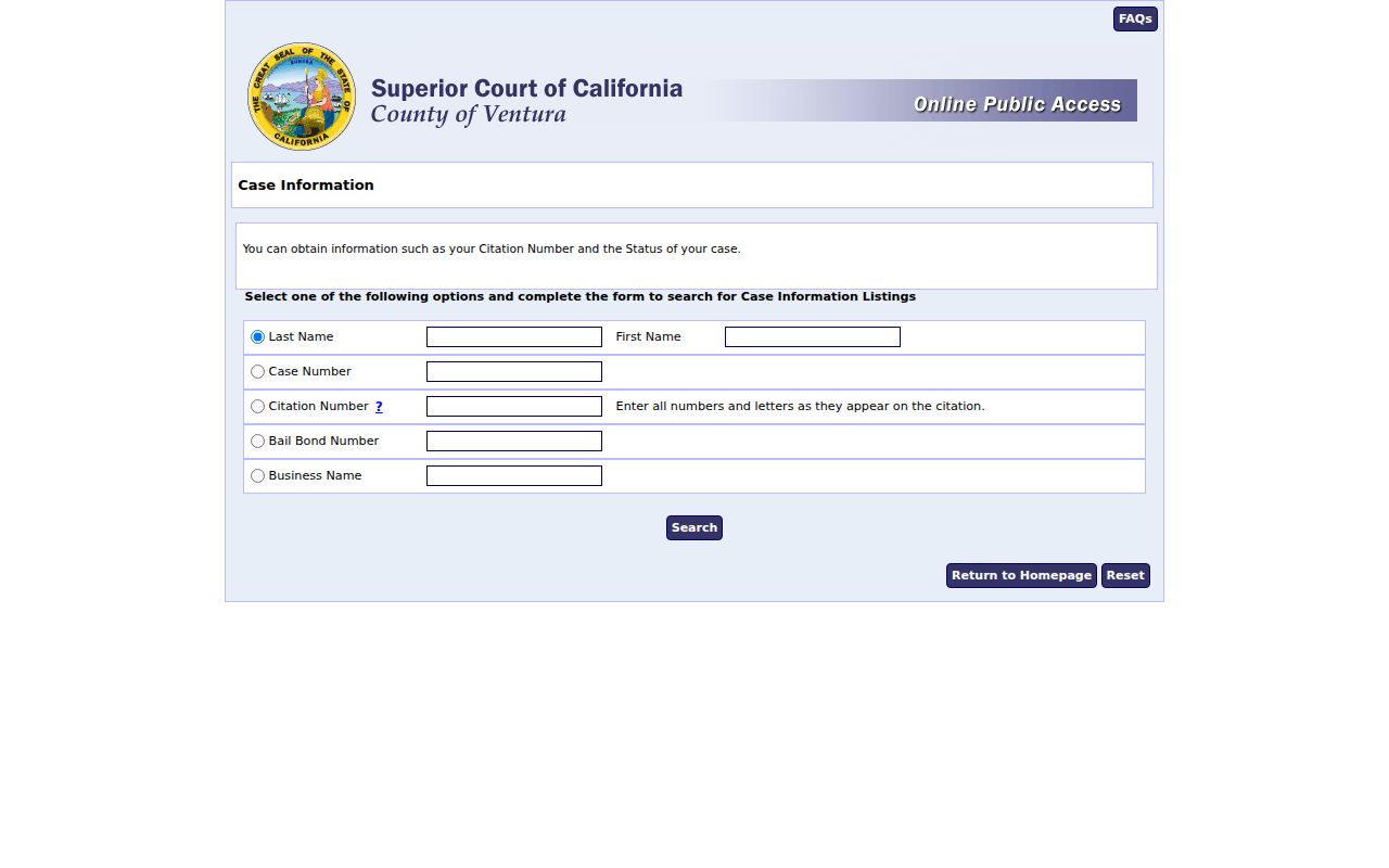 Oxnard people search Ventura court name fields