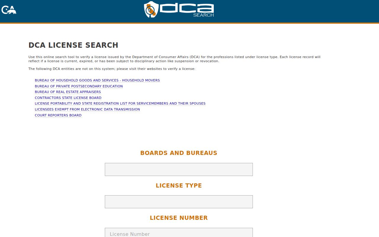 Oxnard people search California professional license portal