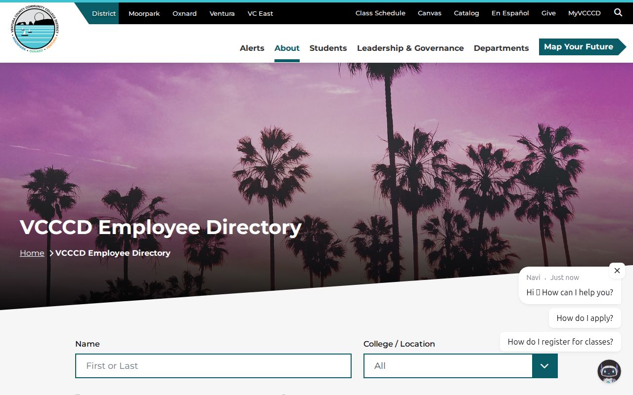 Oxnard directory name and location search in VCCCD employee directory