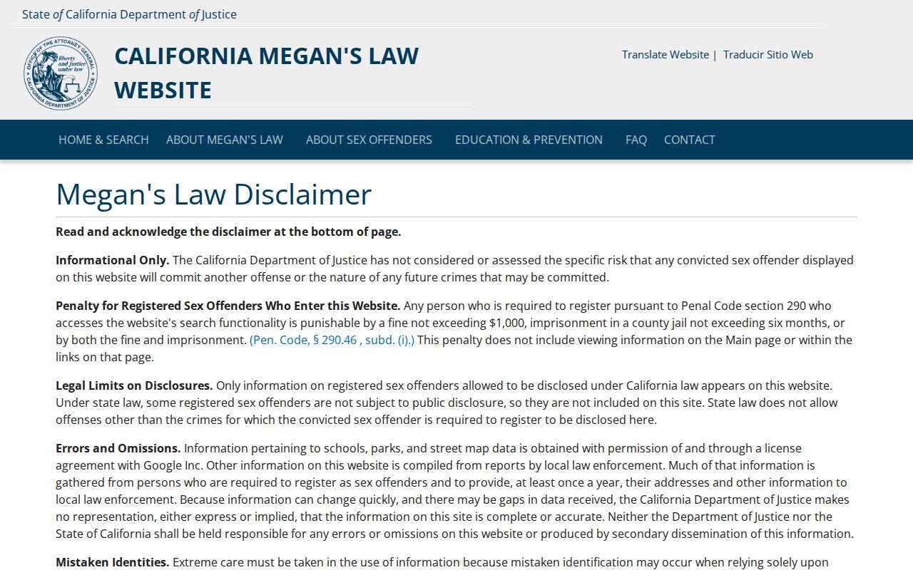 Oxnard public records access on the California Megan's Law registry