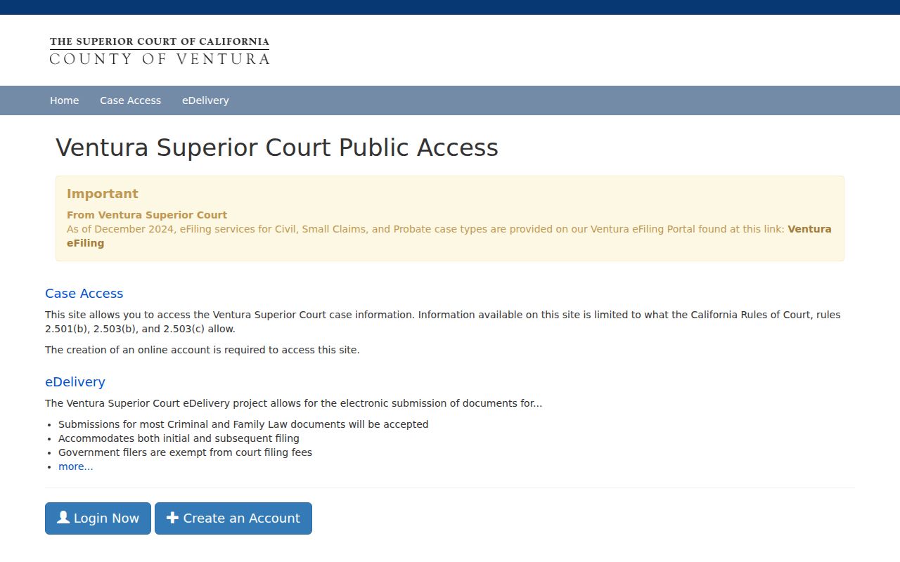 Oxnard public records access through the Ventura eCourt portal