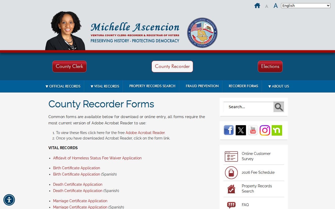 Oxnard public records forms from the Ventura County Recorder