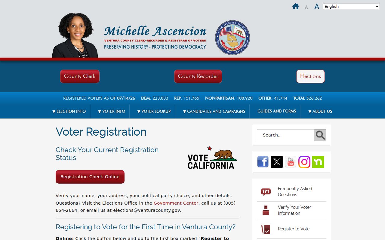 Oxnard voter records information from Ventura County Elections
